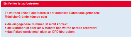 DPD - Ein Fehler ist aufgetreten