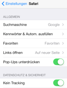 iOS 7 iPhone Datenschutz im Safari