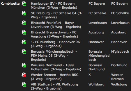 8 von 9 Wetten richtig