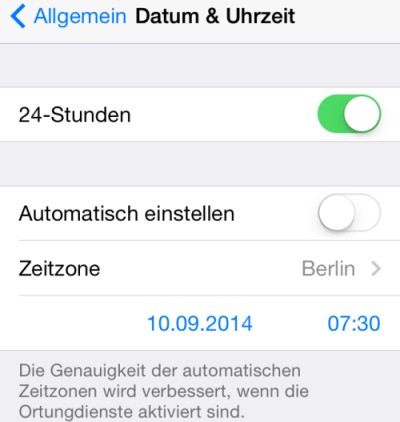 iPhone Datum & Uhrzeit Zeitzone