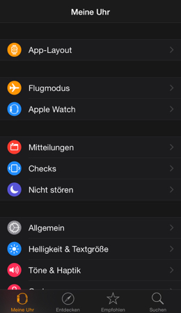 iPhone Apple Watch App Menü