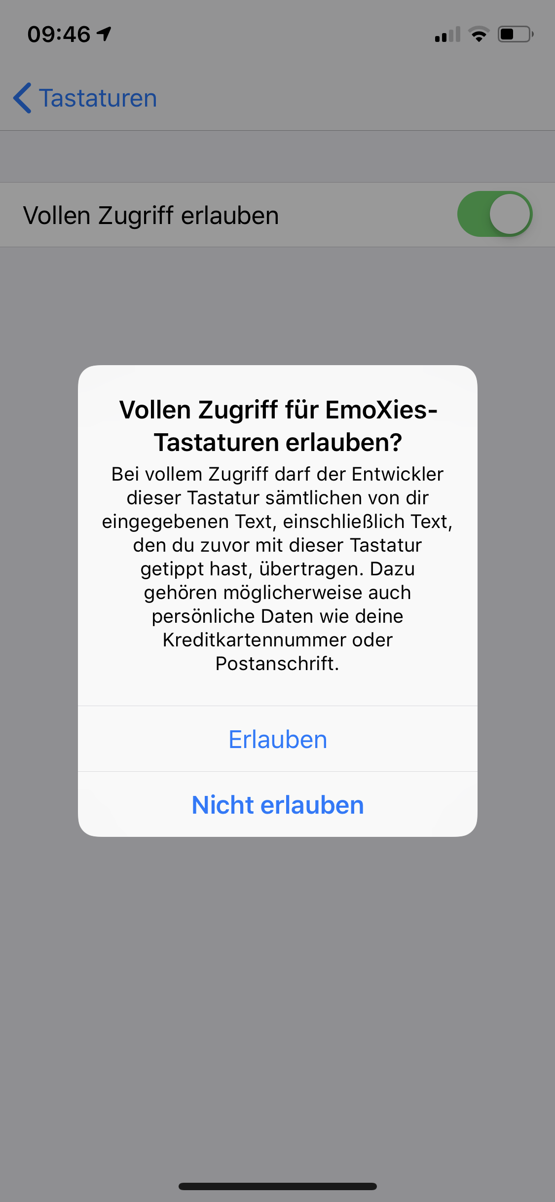 App vollen Zugriff erlauben