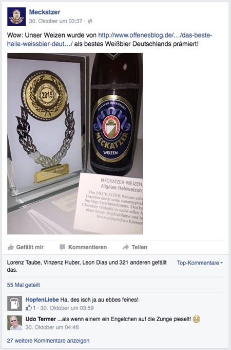 Meckatzer Facebook offenesblog.de Gold Prämierung